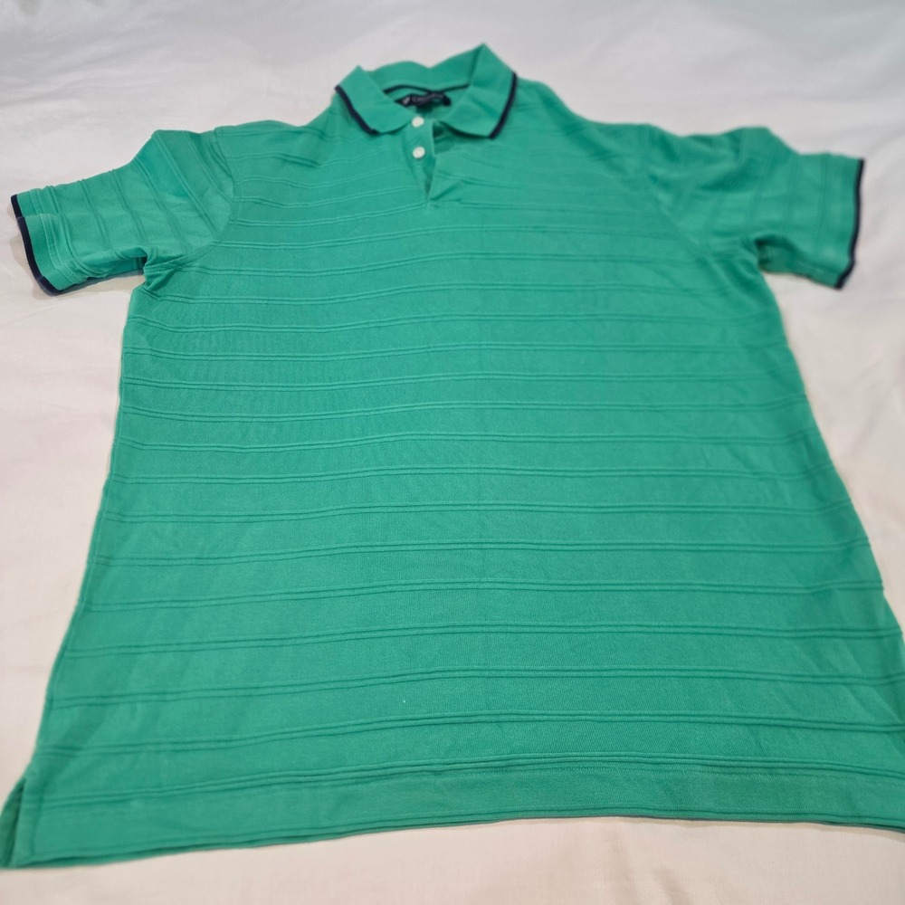 Cremieux Polo Shirt Mens Large Green Excellent Textured Stripe Short Sleeve